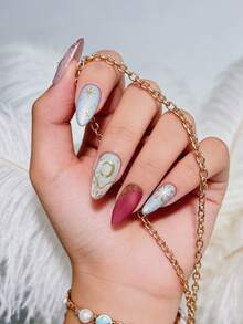 10pcs Handmade Nail Art Stickers, DIY French Manicure Set, Medium Almond-Shaped Nail Strips, Embedded 3D Sparkling Rhinestones, Golden Starry Sky Design, Classic Full Coverage Style, Reusable, Suitable For Women And Fashionable Girls For Dates, Parties. Daily Manicure Supplies, Girl Gifts, Holiday Party Gifts, Manicure Set, Nail Art, Nail Supplies, Holiday Travel Matching. Nail Art DIY, Nail Supplies. Nails - Multicolor - View 3