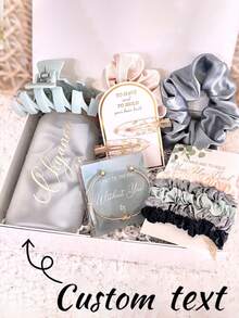 Personalized Name Gift Set (1 Customizable Water Bottle, 1 Shark Hair Clip, 2 Gold Foil Hair Clips, 1 Gold Twist Bracelet, And 2 Satin Hair Ties) Ideal As Bridesmaid Gift, Personalized Birthday Gift, Engagement Gift, Christmas Gift, As Well As Bridesmaid Proposal, Wedding, Birthday, Party, Valentine's Day Gift And Other Occasions - Multicolor - View 2