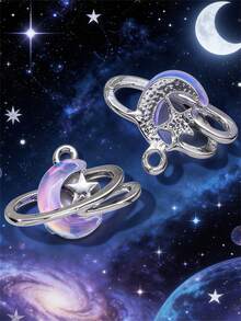 9pcs Random Rhinestone Star, Moon, Heart Shaped Pendant, Y2K Style DIY Necklace, Bracelet Jewelry Accessories - Blue - View 7