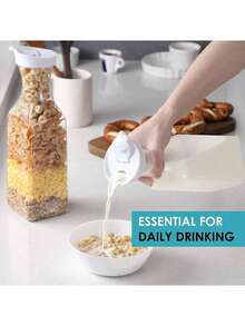 1个（1600毫升）大容量塑料果汁/水瓶，防漏瓶盖，圆形/方形，果汁容器，大容量冷饮/果汁瓶，易于清洗，可重复使用，适用于冰茶、果汁、牛奶、饮料、冰沙等，非常适合家庭和餐厅使用，户外聚会、旅行、露营、家庭活动和派对，家居装饰，返校季，送给她的礼物 - 彩色 - 查看 3