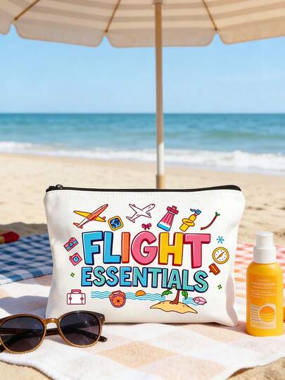 "Travel Themed Cosmetic Bags For Women - Flight Essentials & Time To Travel Makeup Pouch Set ,Cute Cartoon Travel Accessories Organizer Bag With Zipper,Lightweight Canvas Toiletry Bag For Vacation, Airplane Travel, Beach Trips,Portable Carry-All Pouch For Toiletries, Cosmetics, Passport, Keys & Travel Essentials,Stylish Travel Gift For Travelers, Flight Attendants & Vacation Enthusiasts,Durable, Easter, Mother'S Day, Independence Day, Wedding Season, Graduation Season