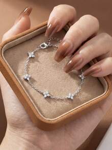 1pc 925 Sterling Silver Lucky Four-Leaf Clover Bracelet, Women's Daily Wear Gift, Festival Gift, Original Design, Charming Retro Party Fine Jewelry - Style 4 - View 4