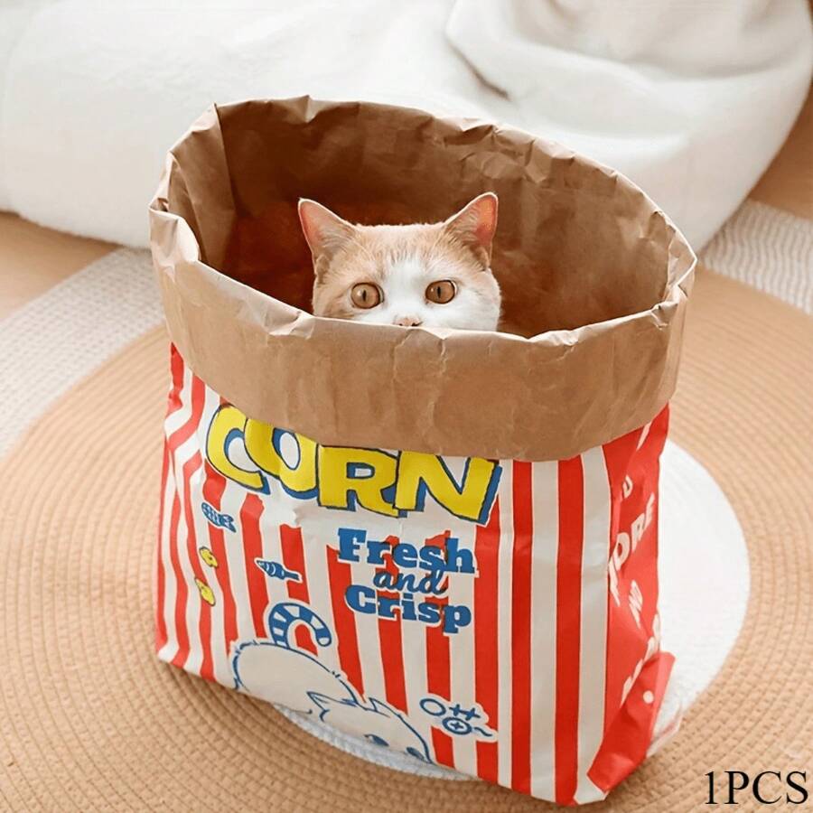 Sturdy And Entertaining Pet Toy: A Cartoon Popcorn Bag For Engaging And Playing With Your Cat Or Dog - No Batteries Needed - túi bỏng ngô - Xem 1