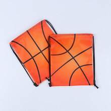 1pc Basketball Pattern Kids Outdoor Sports Drawstring Backpack, Cartoon Drawstring Pouch Suitable For Outdoor Activities - Orange Color - View 3