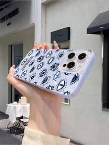 Evil Eye 1pc Premium Blue IMD Glitter Phone Case, Fashionable Demon Eye Pattern Shockproof Protective Cover, Compatible With IPhone17/17pro/17promax/17Air, Transsion Series - Blue - View 5