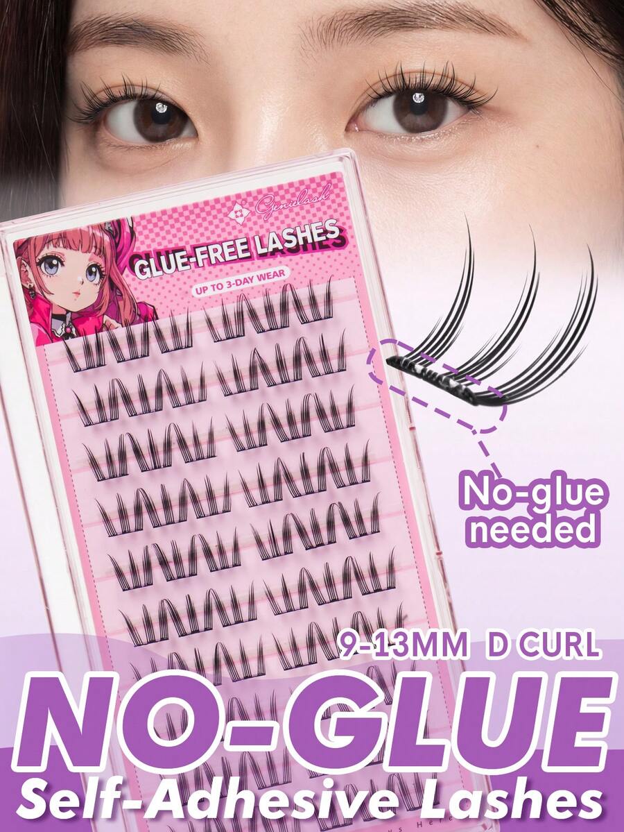 GENIELASH 60 Pieces Of Fluffy, Self-Adhesive False Eyelash Clusters, Mixed Length Set, No Glue Needed, Fluffy Individual Lashes, DIY Self-Adhesive Eyelash Extensions, Pre-Glued Eyelash Clusters, Natural D-Curl Effect Eyelash Clusters, No Glue Or Makeup Remover Needed, False Eyelashes, Eyelash Clusters, Individual Lashes, False Eyelashes (11) - D - View 1