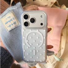 1 Stylish Phone Case (Does Not Include Lanyard Or Stand) Polka Dot Magnetic Design Phone Case Compatible With 17 Professional Max/17 Pro/17 Air/17 E/16/15/14/13/12/11, And Compatible With Galaxy S22/S23/S24/S25/Plus/Ultra/FE, Z PLEGAR/Z FLIP Series Cases, Compatible With Magsafe Full Coverage Shockproof Acrylic Cover - 清晰 B - 查看 2