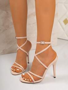 Nuevas sandalias de tacón alto para verano, zapatos de vestir de punta fina y tacón delgado versátiles para mujeres - Albaricoque - Ver 2