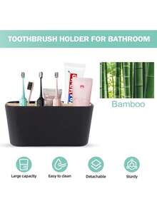 Toothbrush Holders For Bathrooms, Bamboo Tooth Brush Holder With 5 Slots Bathroom Vanity Organizer Countertop For Electric Toothbrushes, Toothpaste, Razors - Multicolor - View 4
