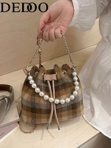 Dedoo Women's Minimalist Chain Strap Plaid Crossbody Bag - Brown - View 10
