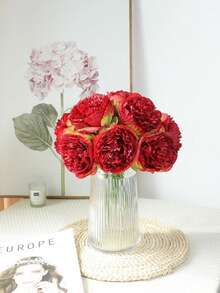 MEHELANY 5pcs Artificial Red Peony Flowers, Silk Peony Flowers Suitable For Wedding, Home Decor, Office, Party, Tabletop Decor, DIY Bridal Bouquet, Arch Decoration, Indoor/Outdoor Spring Floral Decor, Valentine's Day, Mother's Day, Anniversary Gift, Women, Mother Gift, Spring/Summer Outdoor Party Decor - Red - View 2