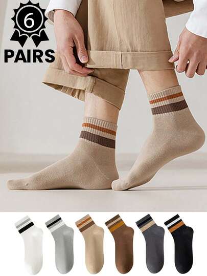 6 Pairs Of Unisex Retro Striped Crew Socks - High Elasticity & Breathable Design, Comfortable For Daily Wear, Shopping, Hiking, Sports & Travel, Essential For All Seasons, Ideal Gift For Father's Day, Mother's Day, Christmas & Loved Ones