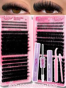 1164PCS/582PCS Lash Cluster Set, Individual Cluster Lashes, D Curl Effect DIY False Lashes, 80D100D120D150D Mixed Density, Includes Eyelash Glue, Tweezers, Remover, For Christmas, Halloween, Party, Daily Wear, Festive Glam Beauty,Individual Eyelashes - 粉色 - 查看 2