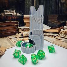D&D Accessory - Dice Tower, Baradur Tower With 1 Set Of Green Dice, Tabletop Decor, Suitable For High Randomness And Fair Board Games - Silver - View 4
