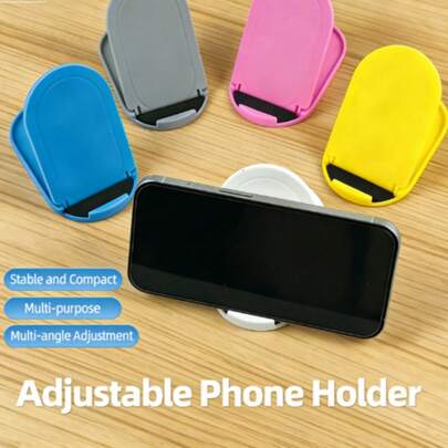 1pc Oval Foldable Phone Stand, Made Of Lightweight And Durable Plastic With Non-Slip Silicone Pad, Convenient Folding Design For Easy Portability And Storage, Suitable For Office Work, Online Classes, Binge Watching, And Travel Scenarios, A Practical Pocket-Sized Support Accessory.