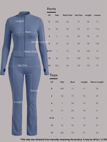 Bộ đồ nữ 2 món, áo kiểu dáng ôm sát thời trang màu trơn kèm áo khoác có khóa kéo và quần, chất liệu polyester nhẹ, phù hợp cho tập thể dục & yoga, mùa xuân/thu. - Màu xanh bụi bặm - Xem 6