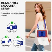 适用于10.2英寸手机的硅胶保护套，带笔槽、腕带和肩带，可360°旋转 - 紅+深藍(附肩帶) - 查看 8