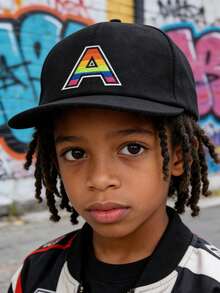 1 PC Fashion Children Hip Hop Cap Student Rainbow A-Z Letter Snapback Cap Adjustment Outdoor Casual Sun Hats Bone 8-16Y - Black - View 2
