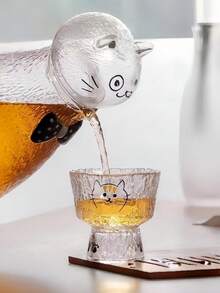 1pc Cute Bow Tie Cat Glass Handmade Carafe, High-Quality Cold Water Pitcher, Large Capacity Teapot For Home Use - Multicolor - View 11