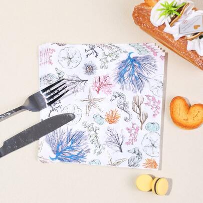 20/40/60Pcs,Summer Marine Life Paper Napkins,2-Ply Under The Sea Seahorse Starfish Disposable Napkin Nautical Dessert Guest Dinner Napkins,Beach Sea Animal Dessert Dinner Hand Towels For Summer Holiday BabyShower Dinner Party Supplies