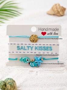 Bộ 3 vòng tay thủ công phong cách Boho hình vỏ sò và sao biển, chủ đề đại dương mùa hè, làm từ dây gai dầu, thích hợp để đeo hàng ngày và đi nghỉ mát. - Nhiều màu - Xem 3