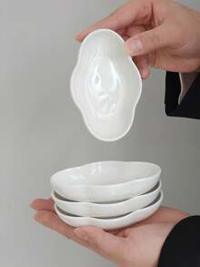 1个/2个/4个/5个 简约白色云朵造型陶瓷盘，冰淇淋甜点碗，家用沙拉布丁碗，婴儿辅食陶瓷碗，创意小众零食碗 - 白色 - 查看 2