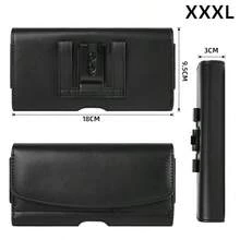 1 件黑色荔枝纹垂直手机腰包，男士手机腰包，通用智能手机腰包，带扣手机皮套 - 黑色 - 查看 17