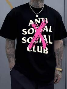 1Pcs Anti Social Club Print T Shirt Urban 100% Cotton T Shirt Oversized Men's Graphic Tee Summer Casual Streetwear Short Sleeve Crew Neck T Shirt - 黑色 - 查看 8