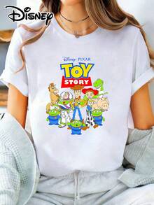 The Disney Pixar Toy Story Graphic Print Regular Length Cotton T-Shirt For Women Is Perfect For Taking Photos At Disneyland, As A Travel Souvenir, For Everyday Casual Wear, Or For Matching Family Outfits. It Also Makes An Ideal Valentine's Day Gift For Friends And Family. A New Spring Style For Women, It's Comfortable And Skin-Friendly, Suitable For Outdoor Wear. - Blanc - Voir 1