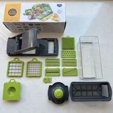 [Vegetable Slicer] 14-In-1 Vegetable Chopper,Professional Onion Chopper, Multi-Functional FoodChopper, Kitchen Vegetable Slicer And Dicer, VegetableChopper With 8 Blades, Carrot Chopper With ContainerFather Gift - Green - View 8