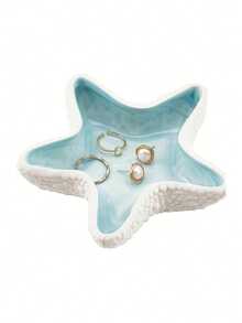 1Pc Ceramic Jewelry Tray, Starfish Shape Jewelry Dish, Ceramic Ring Earring Holder, Ocean Theme Decorative Plate For Rings Earrings Necklaces Bracelets Watches Keys Home Decor For Bathroom Bedroom Office - 彩色 - 查看 1