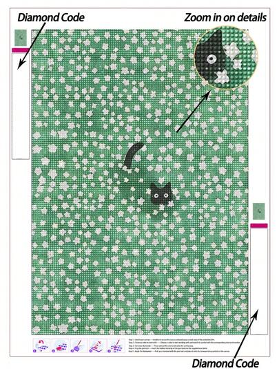 |5D DIY Diamond Painting|Peeking Black Cat In Green Floral Field DIY Diamond Art Kit, Cute Black Cat Peeking Through Delicate White Floral Clusters, Soft Green Backdrop, And Whimsical Playful Aesthetic. Handmade Decorative Painting, 5D DIY Embroidery Mosaic Art, Make Your Own Wall Art DIY, Enjoy Hands-On Fun, The Best Gift For Friends