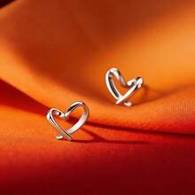 1对S925纯银优雅心形耳环，奢华珠宝，送给她的礼物 - 銀色 - 查看 2