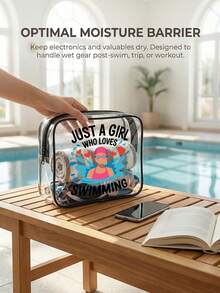 "Nur ein Mädchen, das Schwimmen liebt" Aufdruck PVC Schwimm-Aufbewahrungstasche, Badeanzug Aufbewahrungstasche, PVC Reise-Organizer Tasche mit Reißverschluss - leicht, farbbeständig, Make-up & Kulturtasche für Frauen & Mädchen - Verschiedenfarbig - Übersicht 5