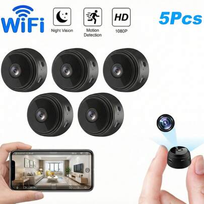 5pcs Intelligent High-Definition Mini Security Camera, Wireless 2.4GHz WiFi Indoor Monitor, With Night Vision And Motion Detection, USB Powered Baby And Pet Home Nanny Camera
