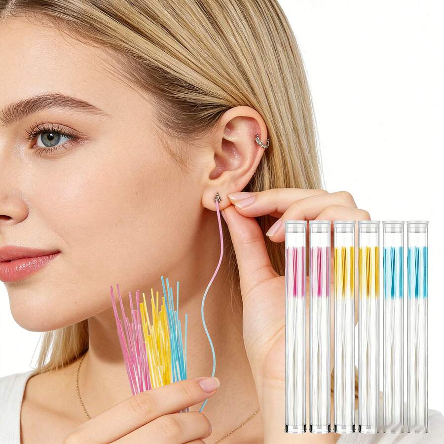 360 piezas de hilo dental desechable para el cuidado posterior de la perforación de orejas, en colores amarillo, azul cielo y rosa