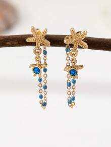 1 Coppia di Orecchini Estivi a Forma di Stella Marina e Tartaruga, Gioielli da Spiaggia Bohémien per Donna - Multicolore - Visualizzare 4