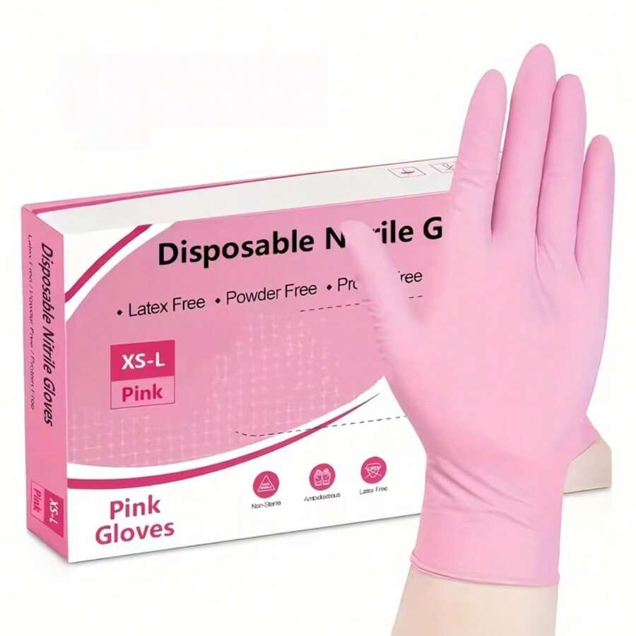2/20/50/100只装 淡粉色一次性丁腈手套 | 非医用，不含乳胶，无粉，左右手通用，轻便，适用于清洁、宠物美容、美甲、浴室、家居等用途
