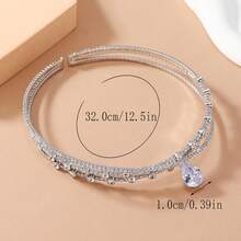 1pc Elegant Water Drop Gemstone Princess Necklace & Hair Chain, Oval Pendant Necklace, Luxury Rhinestone Dual-Wear Choker Necklace - Gold - View 9