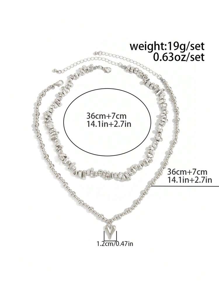 2 peças/Conjunto Colar Pingente de Coração Assimétrico Estilo Boêmio com Pérolas Falsas, Joia Charmosa de Luxo, Presente para Mulheres, Casais, Uso Casual, Festa, Feriado - colar - Visão 11