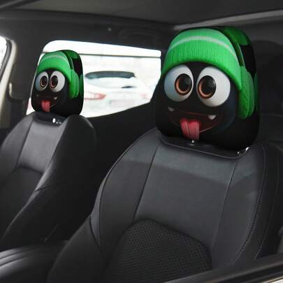 2pcs Personalized Car Headrest Covers With Double-Sided Green Hat Ghost Face Print - Fits All Car Models, No Filling Design, Easy Installation - Funny Car Interior Decor For Male/Female Drivers/Passengers - Car Seat Headrest Protector