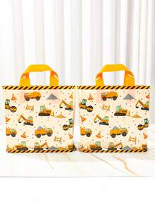 25/50个 25*30厘米 工程车塑料礼品袋，带提手，防水可重复使用，适合男孩生日、婴儿派对、幼儿园工程主题派对用品 - 彩色 - 查看 3