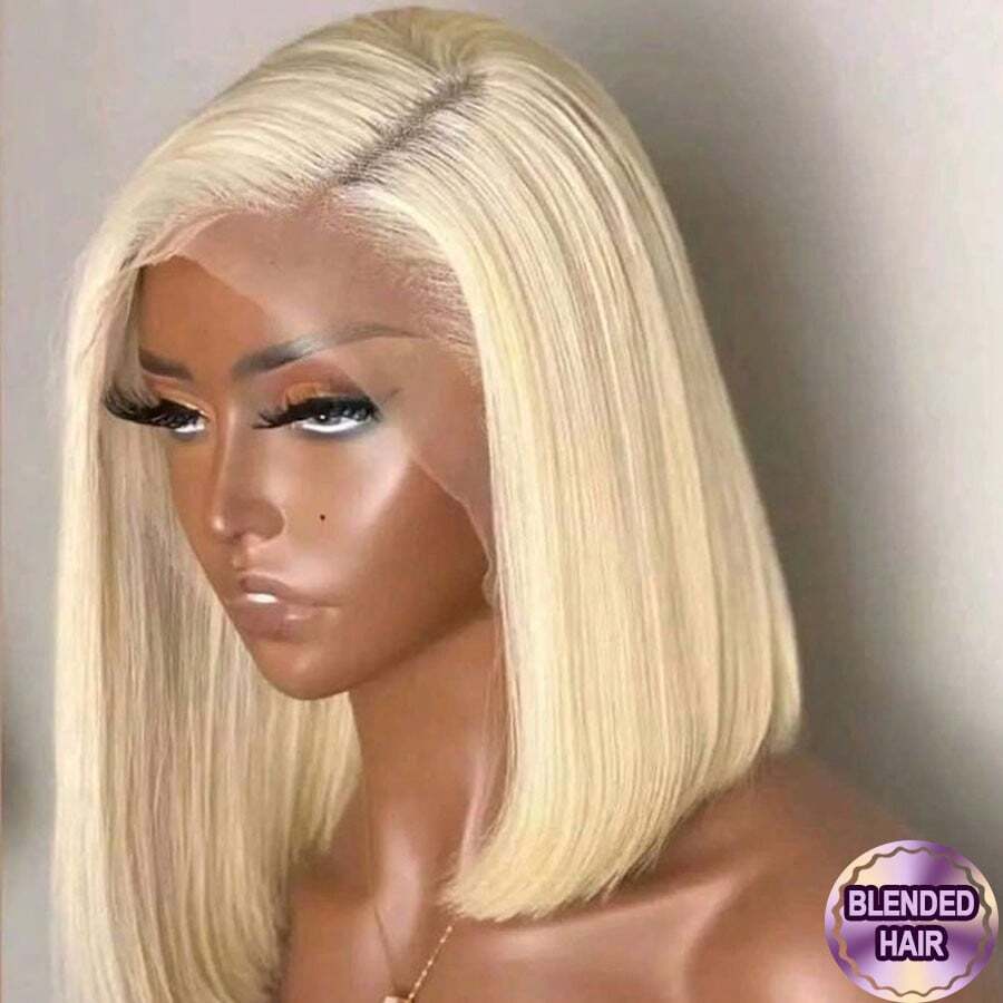 200% 超高密度 13x4 高清骨直蕾丝前假发，28/30/32 英寸，天然瑞士蕾丝前预拔毛透明蕾丝，时尚 #613 金色混纺真人发假发，带婴儿发，耐热纤维，女士款 - S613 - 查看 1