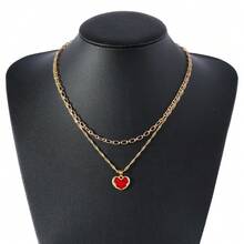 极简欧美风双层水滴心形吊坠项链，独特百搭的颈链 - 金色 - 查看 6