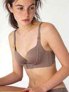 女士超级增强型聚拢文胸，小罩杯设计，打造丰胸效果 - 棕色 - 查看 2