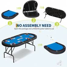 Mesa de póker plegable para 8 jugadores – 180 cm portátil con tapete verde sin arrugas – Borde acolchado, soportes para vasos de acero inoxidable – Perfecta para Texas Hold'em y juegos de casino - azul - Ver 8
