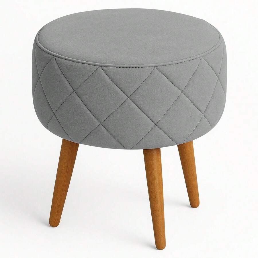 MOBLAN DECOR Pufe Redondo Decorativo Estofado para Quarto Penteadeira Elegante Tecido Veludo Design Exclusivo - Cinza - Visão 1