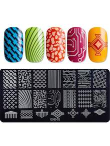 1pc Geometric Nail Stamping Plate, 12*6cm Triangle & Line Nail Art Template, Abstract Line Reusable DIY Manicure Stencil For Nail Salon & Home Use - Multicolor - View 14