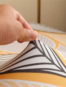 1pc Yellow Line Leaf Texture Sofa Cover, Fully Wrapped Polyester Fiber Elastic Sofa Cover, Knitted Milk Silk All Season Universal Sofa Cover - Orange - View 5