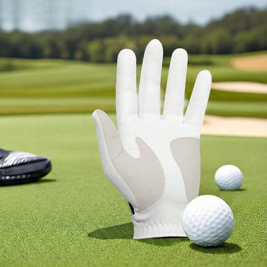 1pc Left Hand Golf Club Glove, Genuine Leather Riding Outdoor Unisex Glove, Anti-Slip Breathable - White Left Hand - View 1